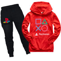 PlayStation ชายเสื้อกันหนาวกางเกง Hoodie Jogger ชุดโพลีเอสเตอร์35% Pk1212A เสื้อ + กางเกงเสื้อชุดเด็ก