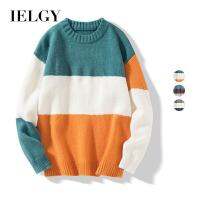 IELGY เสื้อสเวตเตอร์แฟชั่นสไตล์เกาหลีสำหรับผู้ชาย,เสื้อสเวตเตอร์ถักชั้นในคอแถบรอบคอหนา