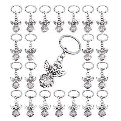 60Pcs Silver Color Guardian Angel Key Ring Zinc Alloy Pendant Wedding Birthday Party Baby Shower Baptism Communion