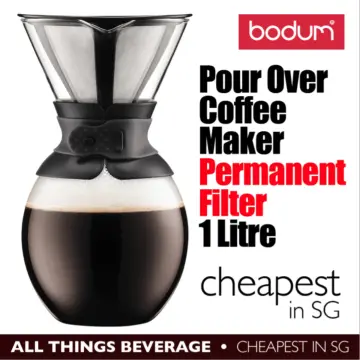 Bodum Pour Over Coffee Maker with Permanent Filter, Brown/Clear, 34 oz