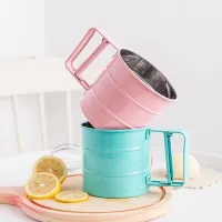 Pink Flour Sifter Cake DIY Stainless Steel Baking Sieve Handheld Hand Crank Sugar Kitchen Fine Mesh Home Semi Automatic Filter Colanders Food Strainer