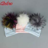 【YD】 Geebro Newborn Baby Faux Fur Pompom Beanie Hats Cotton Hat Boys Toddler Children Caps