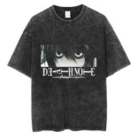 Anime Tshirts Death Note Washed T Shirt Misamisa MenS Cotton T-Shirt Lawliet Casual Vest Summer Streetwear Tshirt Black Tops