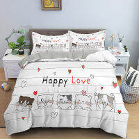 Cute Pet Cats Bedding Set Cartoon Kitten Printed Duvet Cover Pillowcase Set For Girl Twin Full King Double Sizes Home Bedclothes