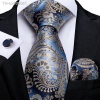 ┅ Blue Champagne Paisley Design Silk Wedding Tie For Men Handky Cufflink Gift Mens Necktie Fashion Business Party Dropship Hi-Tie