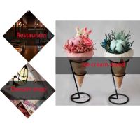 เหล็กสีดำผู้ถือไอศกรีม Cupcake Cones Stand Rack จอแสดงผล Snow Cones ซูชิ Hand Rolls Popcorn Candy French Fries ขนม Savor