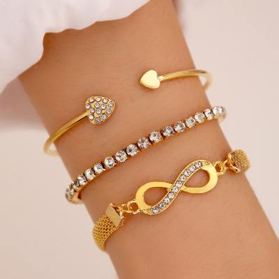 3pcs For A Set Love Opening Temperament Drill Bracelet Design Creative Retro Simple Lucky 8 Bracelet For Women