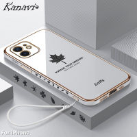 เคสโทรศัพท์ Kanavi สำหรับ iPhone 14 12 11 Pro 11 Pro Max 14 Plus 13 12 Mini XS Max XR XS X 8 7 Plus SE 2020เคสโทรศัพท์ปิดขอบแฟชันซิลิโคนนิ่มชุบโครเมียมด้วยไฟฟ้าฝาปิดมีสายคล้อง