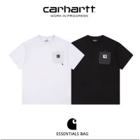 2023 NewCarhartt ภูเขาฉลากกระเป๋าหลวมสบายๆรอบคออเนกประสงค์คู่แขนสั้นเสื้อยืด