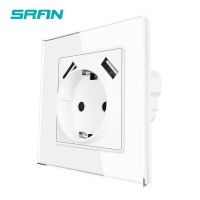 【NEW Popular89】 EU StandardSocketSocket พร้อมกล่องพอร์ต2.1A 16A WhiteGlass USB Wall SocketsF601 GR02W