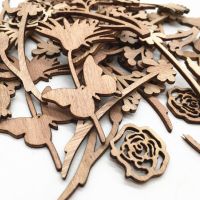 20pcs Laser Cut Wood Flowers and Leaves Blank Wooden Embellishments for DIY Crafts Christmas Wedding Decoration Cooking Utensils