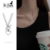We Flower Vintage Punk Hollow Heart Pendant Necklace for Women Silver Thick Chain Necklaces Jewelry