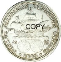 สหรัฐ1893ครึ่งดอลลาร์นิทรรศการโคลัมเบียชุบทองเหลืองเงินสำเนาเหรียญ LYB3816ธนาคารเงิน
