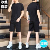 【Hot Sale】 silk casual suit mens summer short-sleeved T-shirt running sports ins set