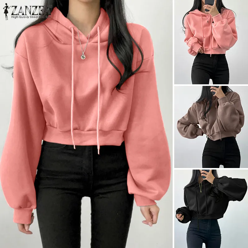 ZANZEA Korean Style Women Hooded Baggy Long Sleeve Crop Hoodie Sweatshirt  Jumper Top #10 | Lazada