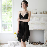 Black lace sleepdress 1689 ชุดชั้นในสตรีซาตินชุดชั้นในสตรีลูกไม้ ชุดนอน เต็ม ชุดนอนสลิบ ชุดเซ็ต 2 ชิ้น ผญ sexy Lingerie underwear