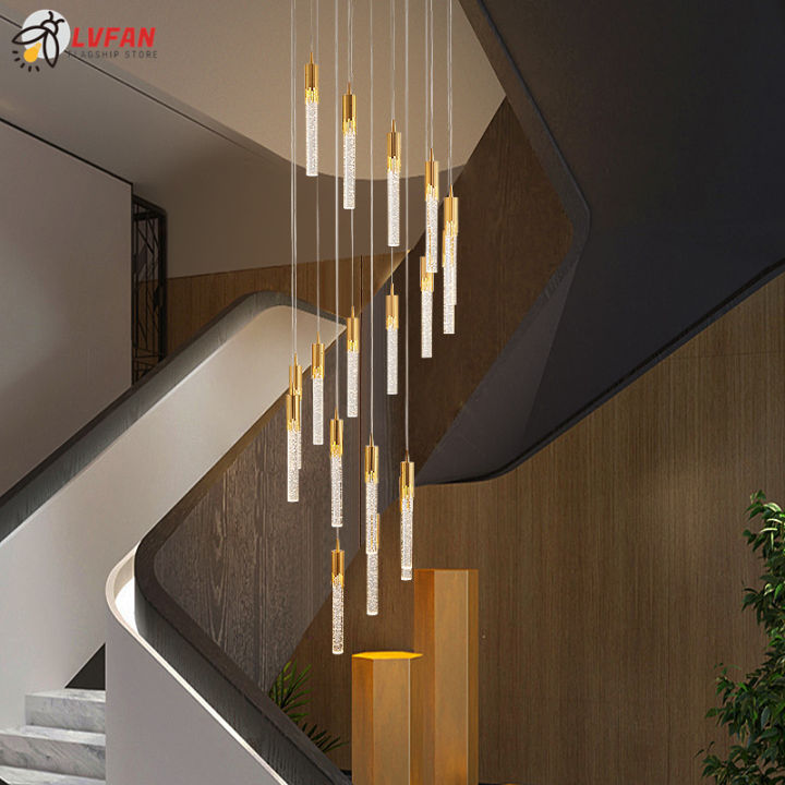 Nordic crystal chandelier golden duplex attic living room staircase ...