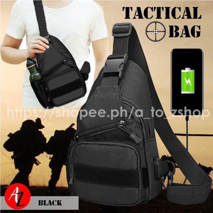 Men’s Anti Theft Tactical Chest Sling Bag High Quality Nylon Fabric with USB Cord Lazada PH