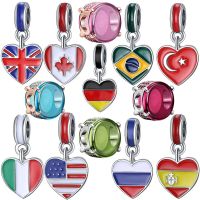 New National Style Pendant UK USA Canada Spain Fashion Beads Fit Original Pandora Charms Silver Color Bracelet DIY Women Jewelry