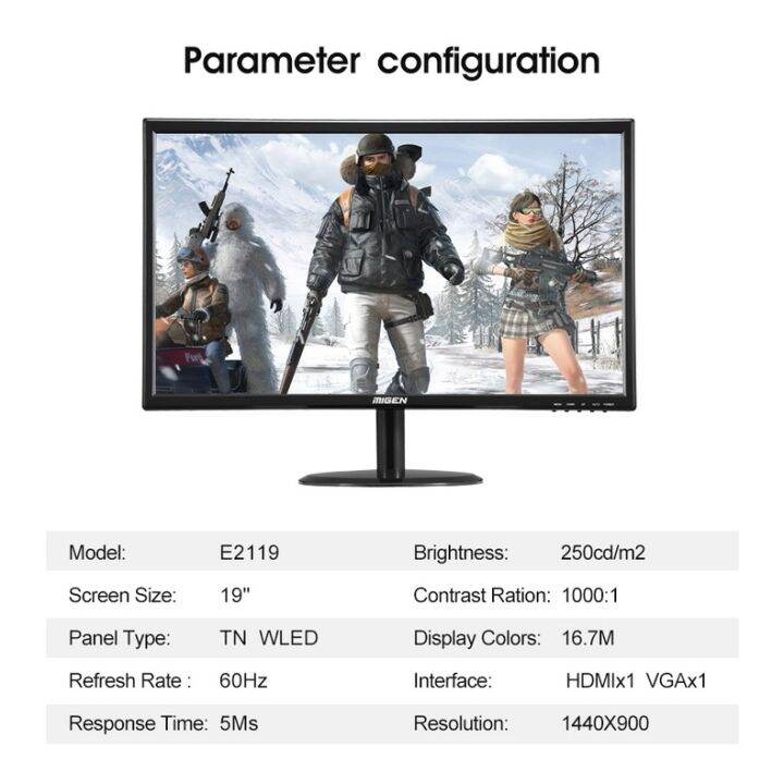 MIGEN 19 inch PC Monitor 60HZ HDMI Monitor 19 inches Computer Monitor