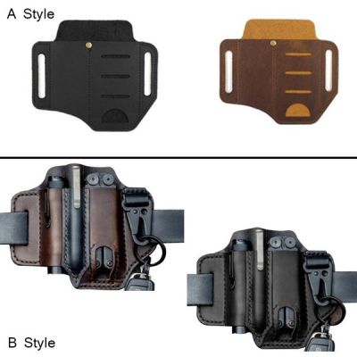2 Style Leather Sheath Multitool Sheath EDC Pocket Organizer Camping Storage Belt Waist Bag with Key Holder for Belt
