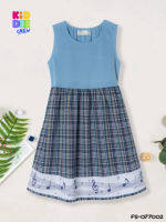 KiddeeCrew ชุดกระโปรงเด็กผู้หญิง สีฟ้าลายสก็อต  Scottish  plaid dress เหมาะสำหรับอายุ 3-10 ปี