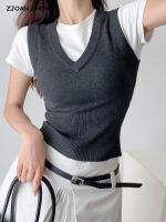 2022 Vintage V คอถักเสื้อกันหนาวผู้หญิงฤดูร้อน Corset Waistcoat เสื้อถัก...