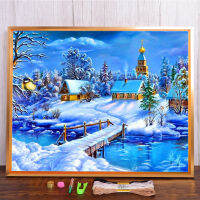 Meian Snow Scene Cross Stitch Kits Landscape Houses Pattern Painting Embroidery Set 1114CT Counted Printed Canvas Craft Gift