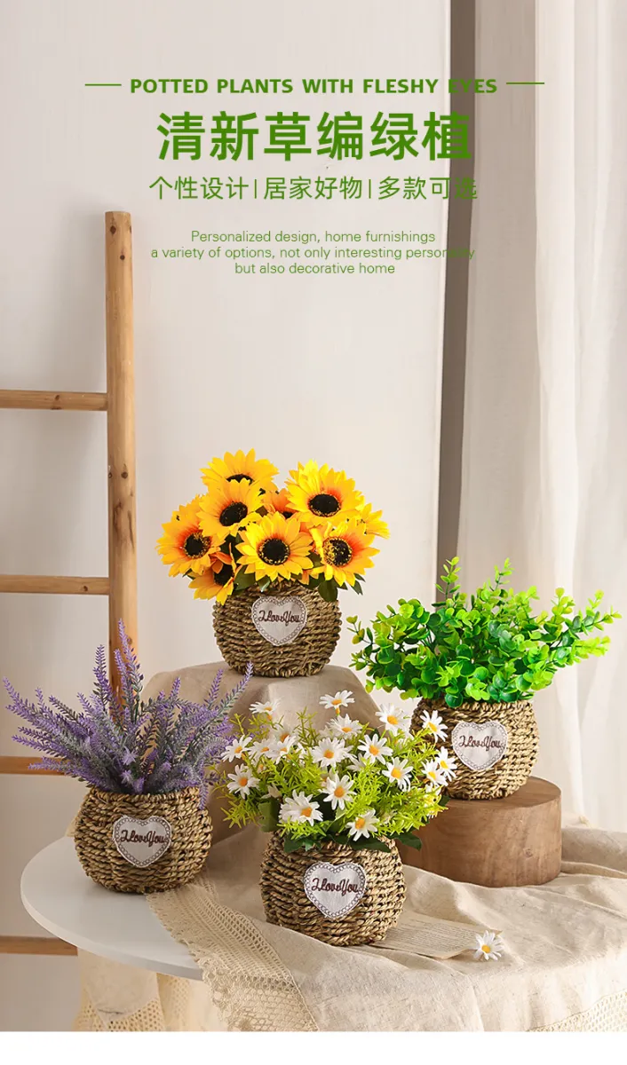 Artificial Flowers Platn Realistic Sunflowers Whiin Potted ...