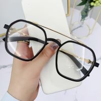 {Paopao glasses} Trend Double Beam Anti Blue Light กรอบแว่นตาแฟชั่นสตรี Street Shooting สำเร็จรูปสายตาสั้นกระจก Retro กระจกแบนชาย