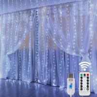 3X2M Rainbow Curtain Lights LED String Garland Fairy Icicle Decorative Lights for Christmas Party Bedroom Wall Wedding Decor