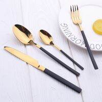 24Pcs Tableware Set White Gold  Cutlery Dinnerware Stainless Steel Upscale Specular Light Luxury Silverware Fork Spoon Knife