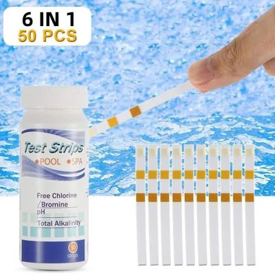 50pcs 6 In 1 Test Strips Swimming Pool Test Strip Hot Spring Water Test Strips SPA Testing Chlorine Dip Hot Tub PH Tester Paper Inspection Tools