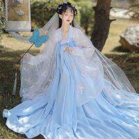 Hanfu เสื้อเชิ้ตแขนใหญ่ของผู้หญิงแบบดั้งเดิมดั้งเดิมกระโปรงยาวถึงอกนักเรียนเต็มรูปแบบ