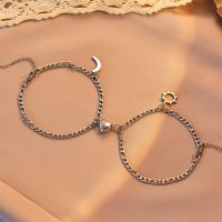 Creative Stainless Steel Couple Bracelets Woman Man Attractive Sun and Moon Pendant Metal Chain Magnetic Heart pulsera hombre