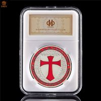 Euro Masonic Souvenir Coin Red Cross Knights Templar Crusaders Silver Token Challenge Coin Collectible Badge W/Holder