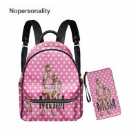 Nopersonality Girl Mom Design Women Backpack and Leather Clutch Set Daily PU Travel Bagpack with Money Clip Set 2PCS for Girl