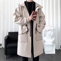 Spot parcel post Two-Piece Set Trench Coat Mens Mid-Length Spring Long below the Knee Hooded Coat Korean Style Loose Mens Cloak Coat