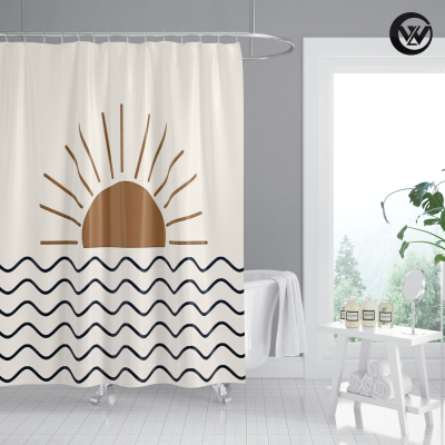 Washable Shower Curtain 3D Geometric Sunset Waves Eco Friendly Bathroom Accessories Sets Home Decor Decorations