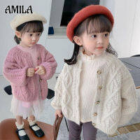 AMILA เสื้อสเวตเตอร์ถักสำหรับเด็กผู้หญิงขนาดกลางและใหญ่