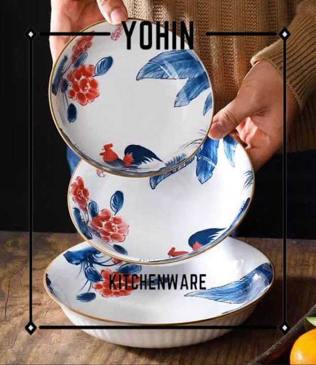 YOHIN Microwavable Ceramic Classic Chicken Style Plate Rooster Rice
