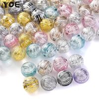 20pcs 16mm Loose Spacer Round Beads Acrylic Transparent Geometric Stripe Beads For Jewelry Making Necklace DIY Craft Keychain