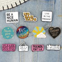 Quotes Enamel Pins Never Up Live the Present Brooch Slogan Badge Jewelry for