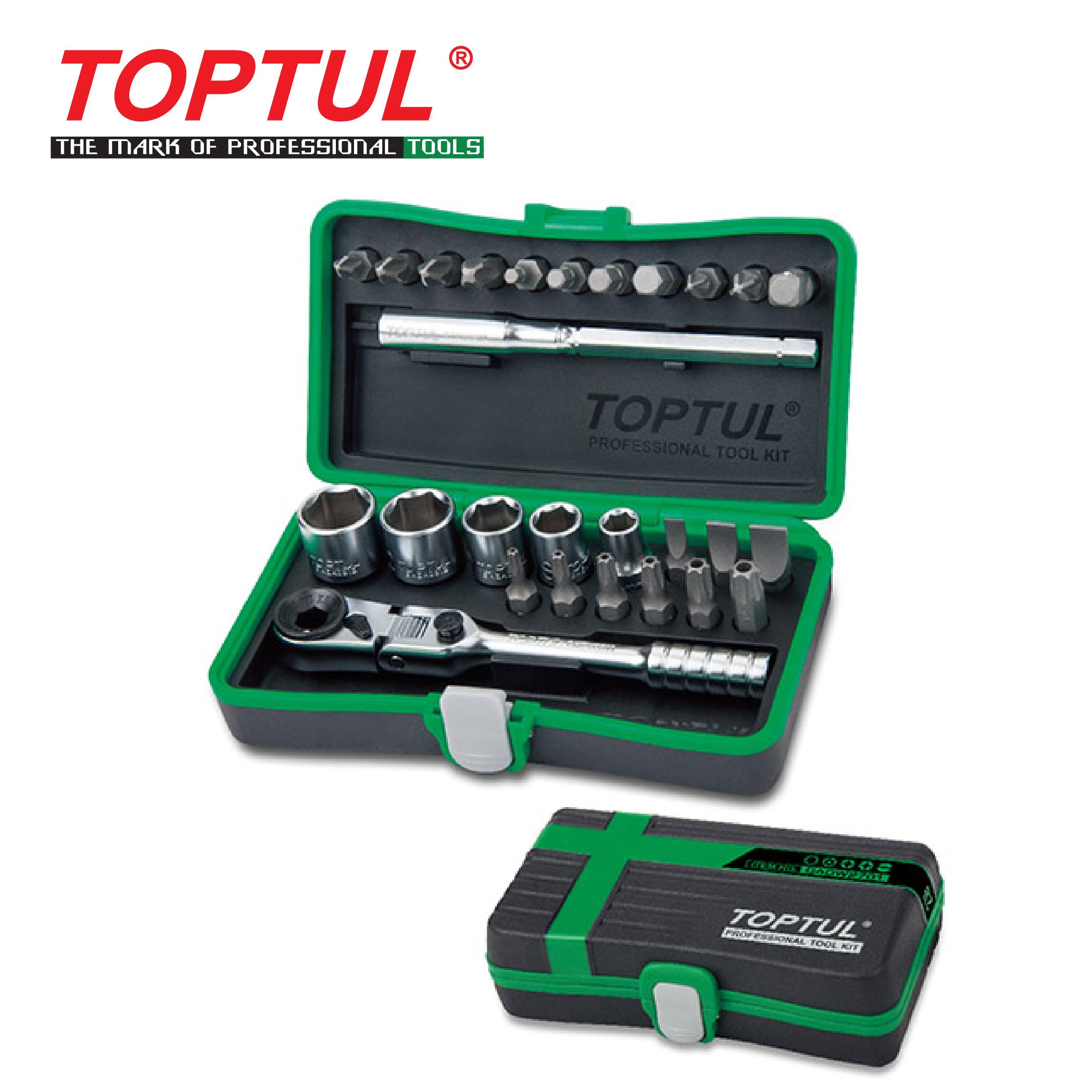 Toptul Professional 27 Piece 1/4"dr Metric Socket Set with Steel Case TTGCAD2701 