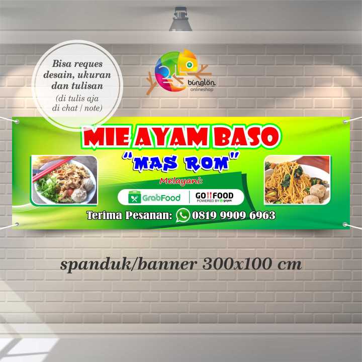 Spanduk, Banner Mie Ayam Baso Custom Desain 