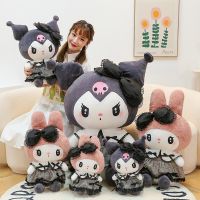 Sanrio ตุ๊กตามือลูกไม้กอธิคสีเข้มหมอนอิงโซฟาการ์ตูนสีดำ Kuromi Mymelody สำหรับเด็กผู้หญิง