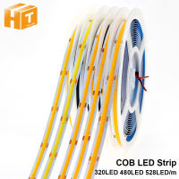 5M แถบไฟ LED ไฟเส้นสายยาว ความหนาแน่นสูง COB ยืดหยุ่น 320/480/528leds DC 12V 24V  RA90เปลี่ยนฟรี 3000K 4000K 6500K