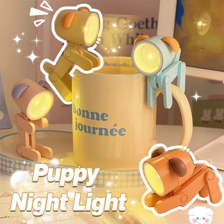 CW】 Mini Cute Pet LED Night Light Ins Student Gift Cartoon Folding Table  Lamp Kids Eye Protection Bedside Bedroom Decor 