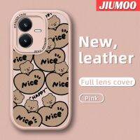 JIUMOO เคสสำหรับ Vivo Y22 Y22s เคสหมีสุขสันต์แบบเต็มหน้าจอดีไซน์ใหม่บางนุ่มหนังเคสโทรศัพท์มีลายกล้องฝาปิดด้านหลังเลนส์เต็มจอเคสกันกระแทก