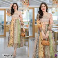 KT19066 เดรสยาวผ้าเนื้อซิลล์พิมลาย คอเหลี่ยม แขนยาวพองๆ ใส่ง่ายใส่สบาย ไม่ร้อน ต้องมีติดตู้นะสาว ไม่มีไม่ได้แล้ว#งานป้าย